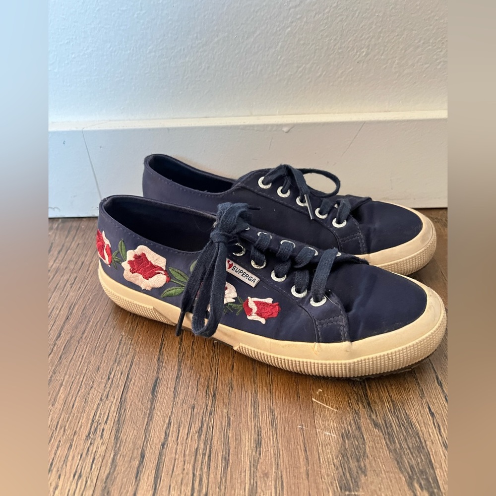 Superga Blue Satin Floral Shoes